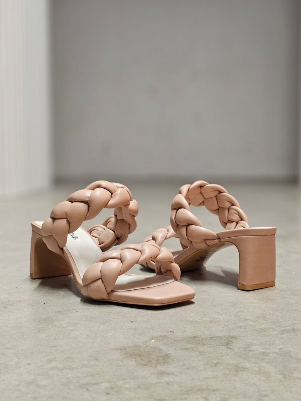 Braided Strap Nude Block Heel Sandals For Women